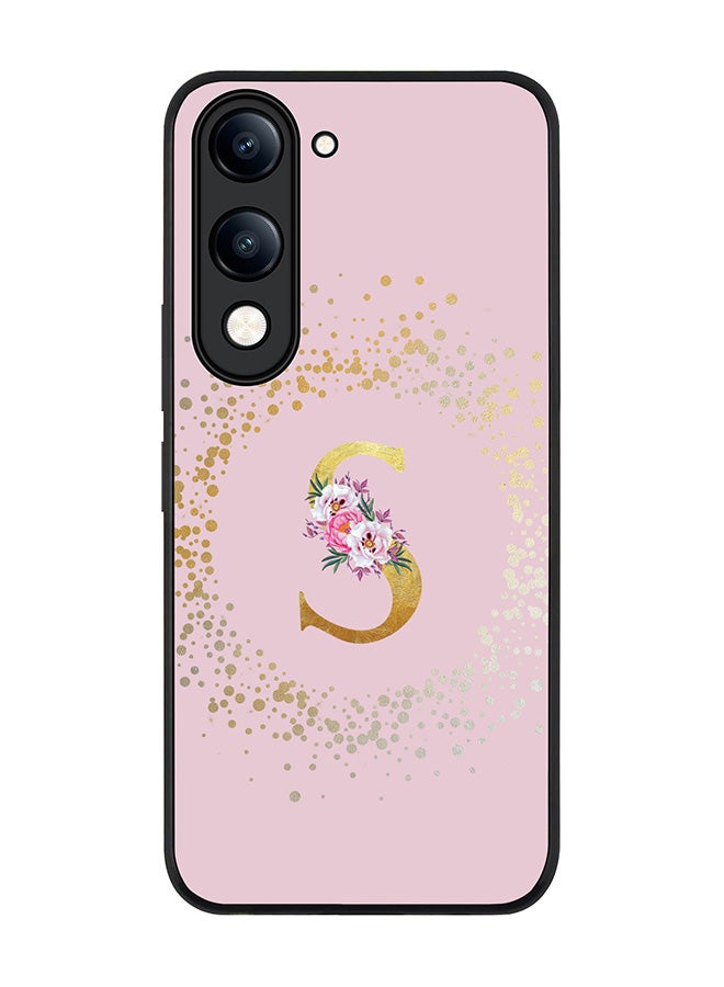 For vivo Y04 / Y29t 5G Case,Slim fit Camera Protection, Shockproof Thin Phone cover  - Custom Monogram Floral - S  (Pink )